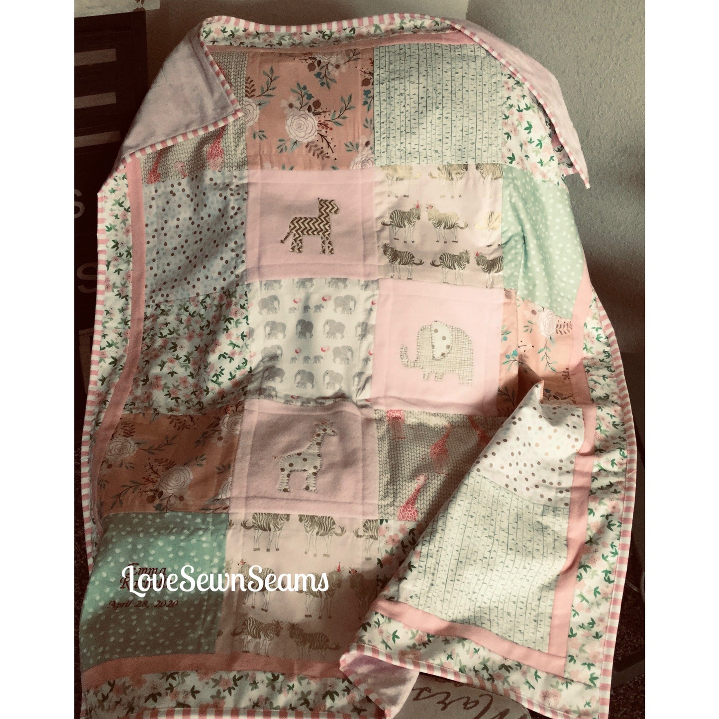 Animal baby quilt/Wild One quilt/Safari quilt/Pink and Gold baby quilt/birthday quilt
