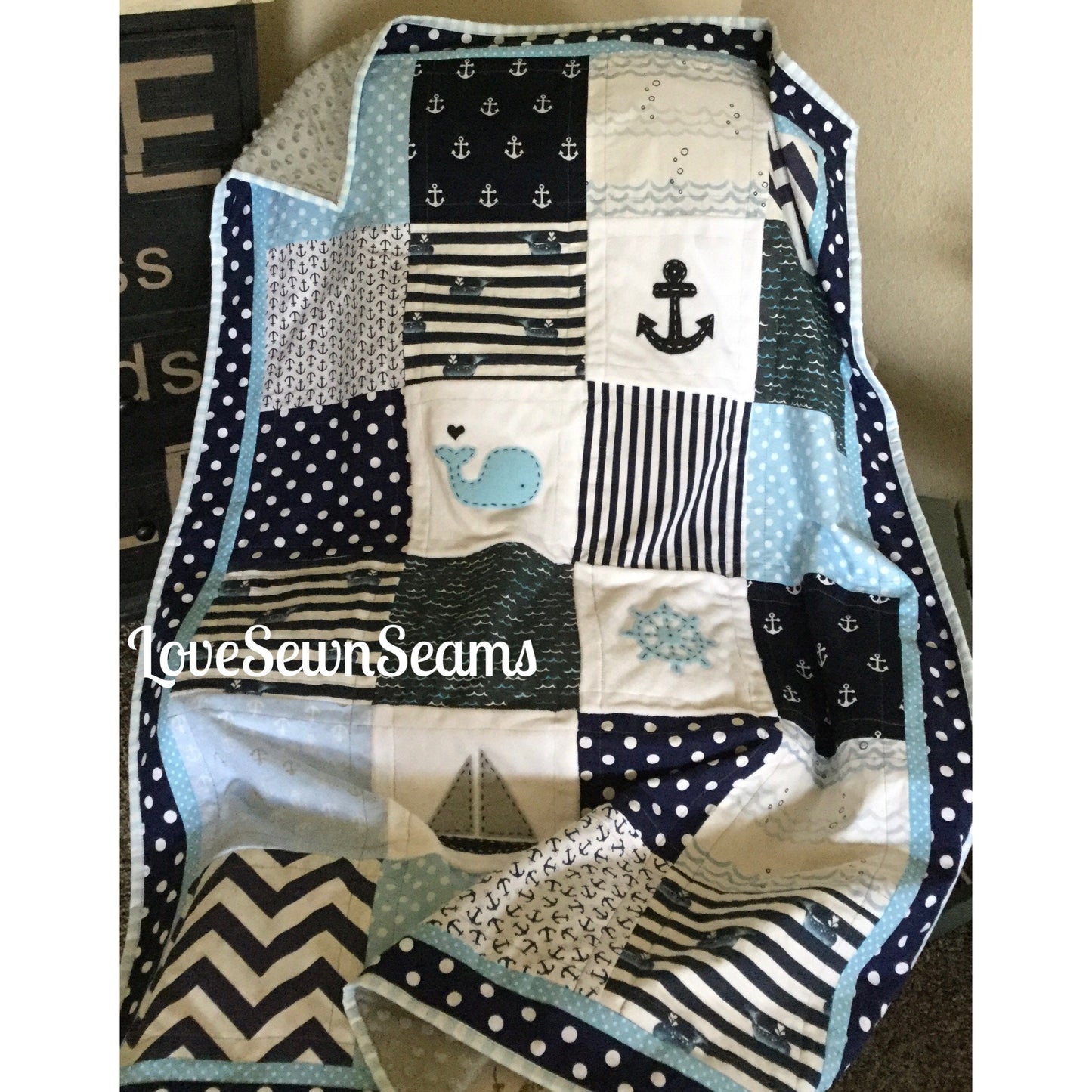 MADE TO ORDER/Nautical Quilt/Modern baby quilt/Appliqued quilt/Sailboat quilt/Coastal quilt