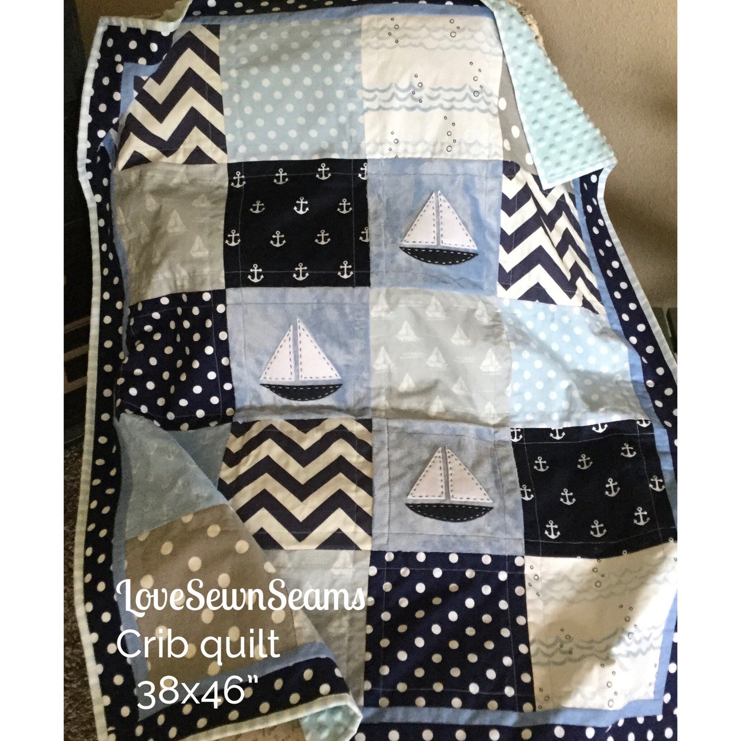 MADE TO ORDER/Sailing quilt/Nautical quilt/Modern baby quilt/Nautical Lovey/Ocean Blue Sail Away