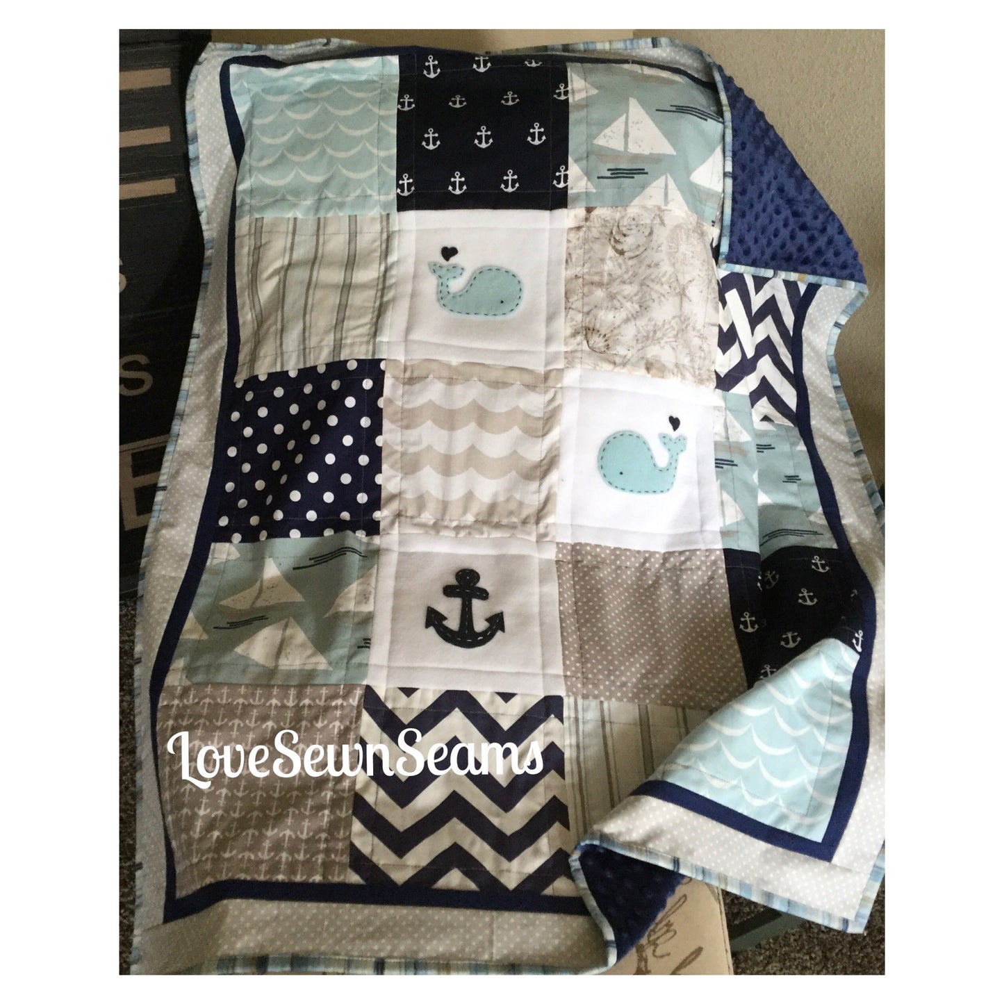 NAUTICAL QUILT/Neutral baby quilt/Classic quilt/Sand, mint, pool blue/Crib Quilt