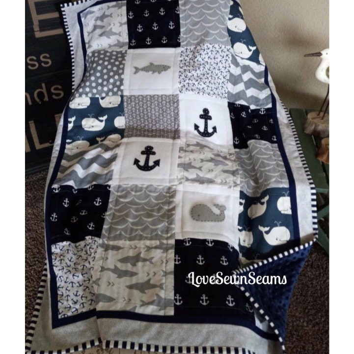 MADE TO ORDER/Shark quilt/Shark and Whale quilt/Sea Life quilt/Shark baby quilt