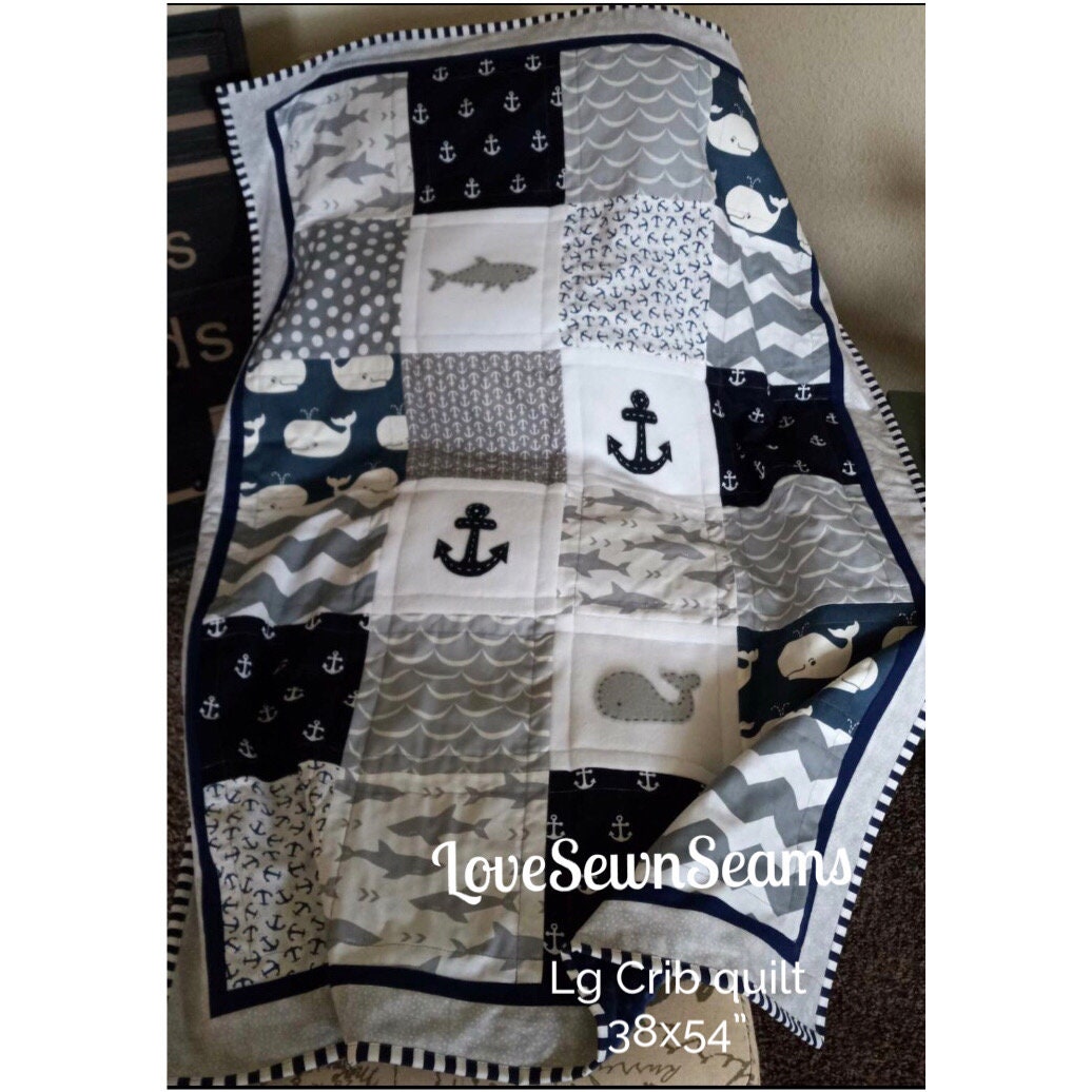 MADE TO ORDER/Shark quilt/Shark and Whale quilt/Sea Life quilt/Shark baby quilt