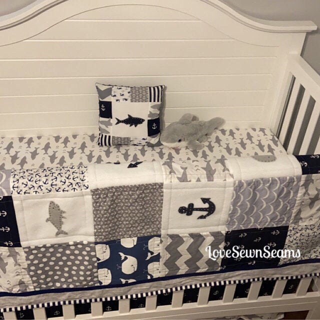 MADE TO ORDER/Shark quilt/Shark and Whale quilt/Sea Life quilt/Shark baby quilt