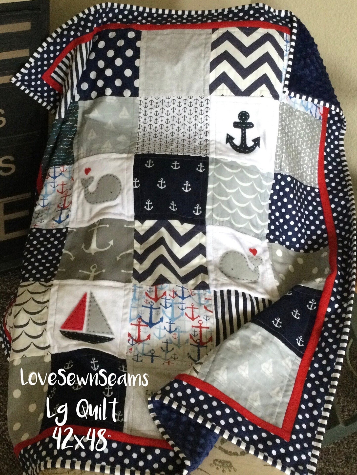 MADE TO ORDER/Nautical Quilt/Coastal nursery/Modern baby quilt Baby quilt/Handmade quilt/Patriotic quilt