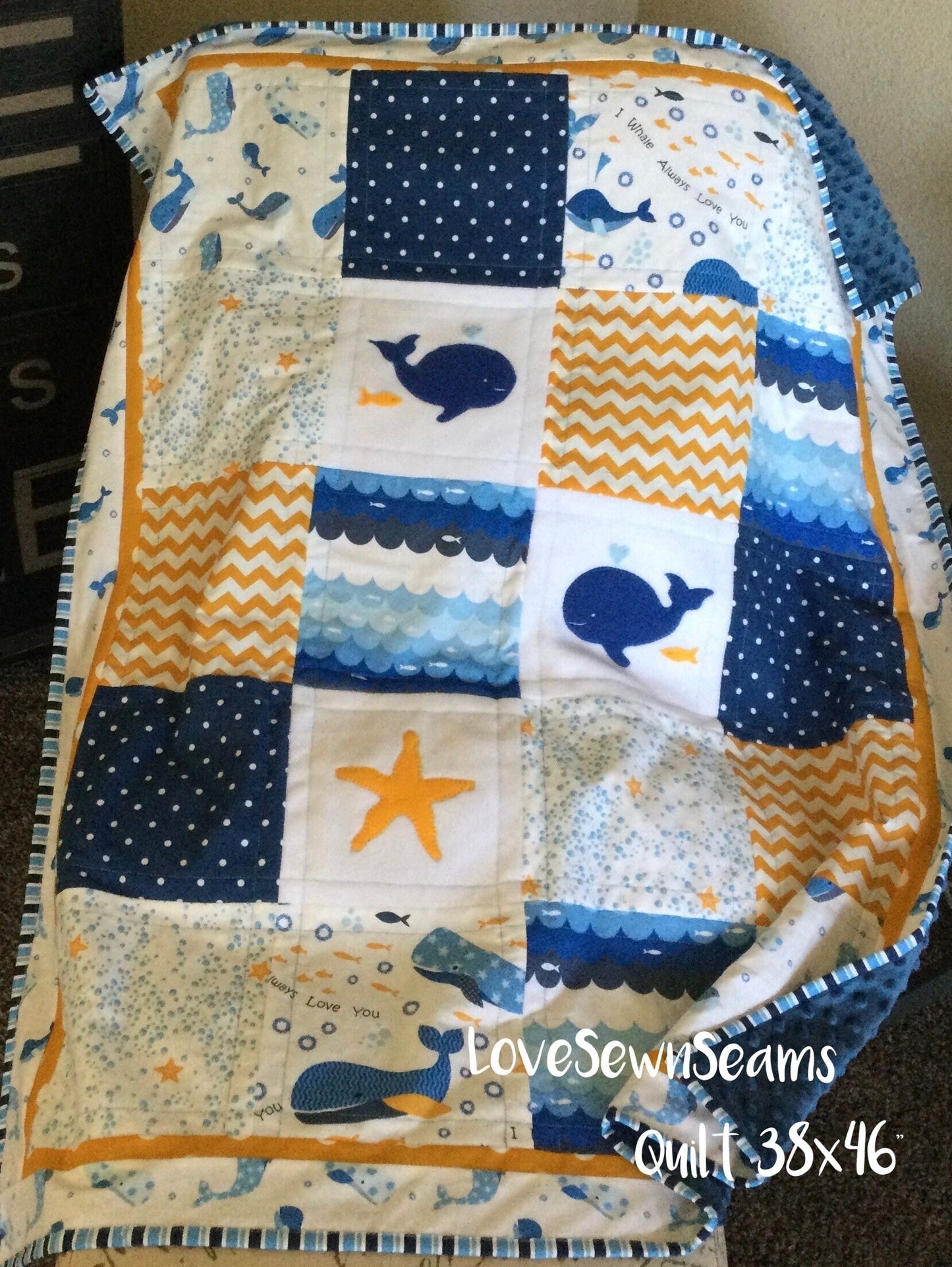 Sunshine Whale quilt/Nautical quilt/Whale quilt/Coastal Quilt/Modern baby quilt/Whale Lovey