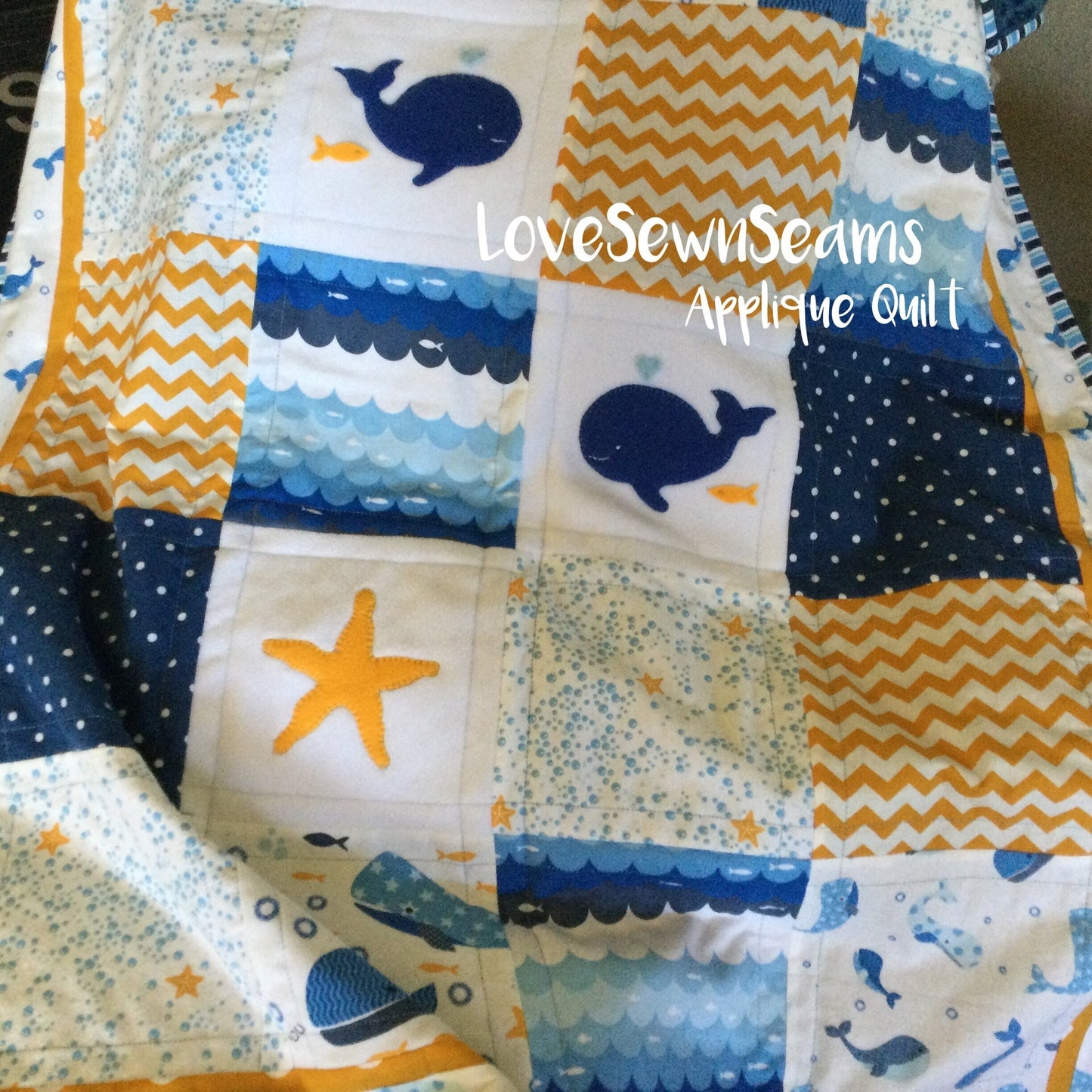 Sunshine Whale quilt/Nautical quilt/Whale quilt/Coastal Quilt/Modern baby quilt/Whale Lovey