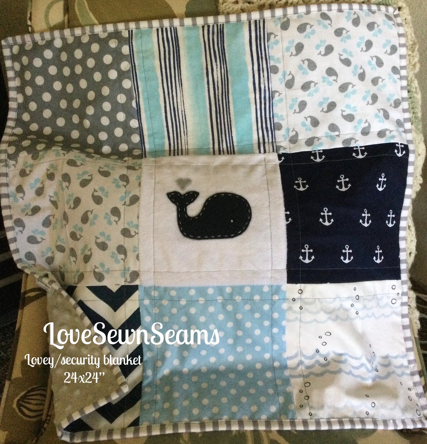 Nautical Baby Whale/Navy Gray and White/Handmade in USA/options available