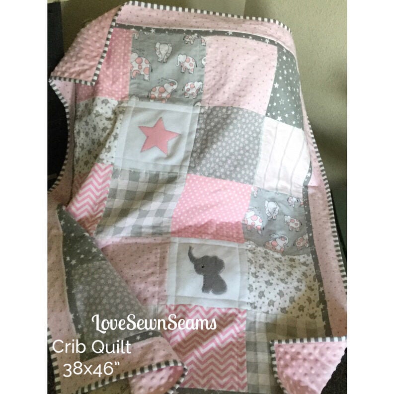 MADE TO ORDER/Elephant quilt/baby quilt/Elephant Lovey/Modern baby quilt/Baby shower gift/handmade quilt