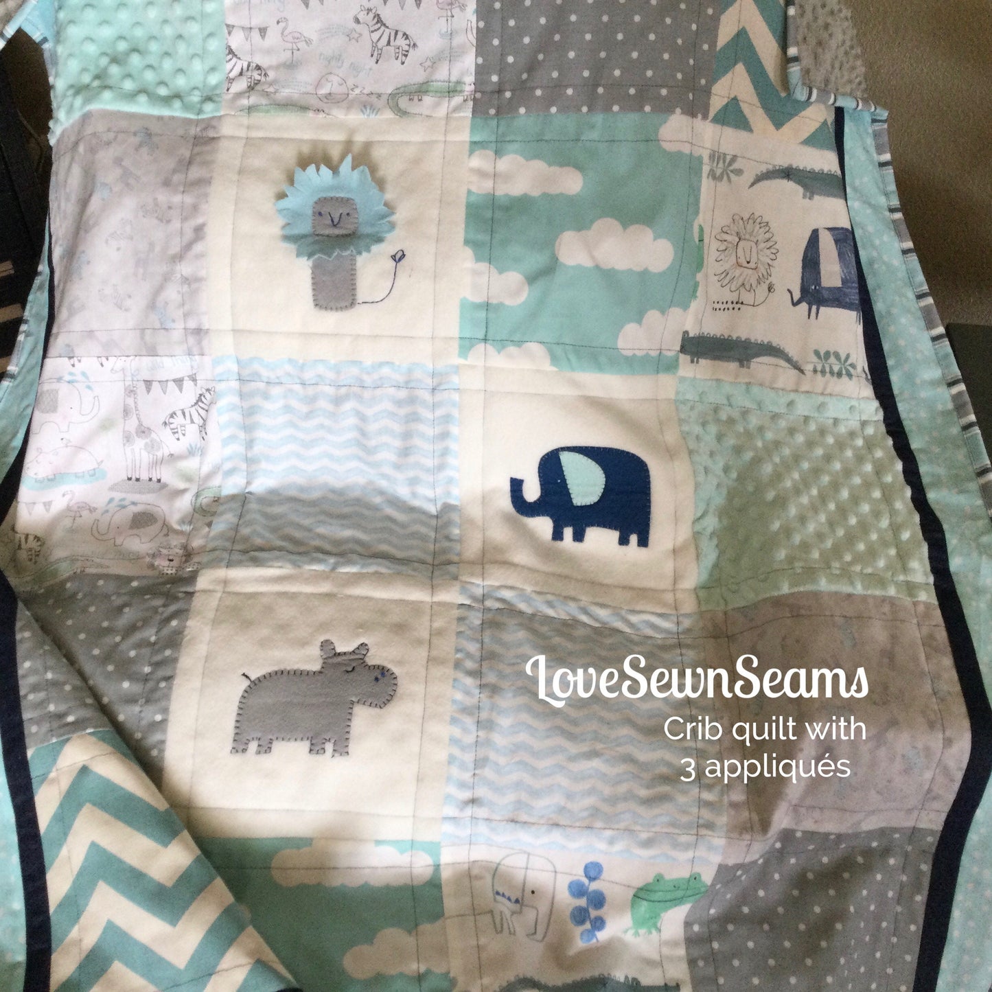MADE TO ORDER/Adorable/Animal quilt/Animal Lovey/Elephant quilt/Hippo Quilt/Jungle animals/Baby quilt/Neutral baby quilt/Also Matching items