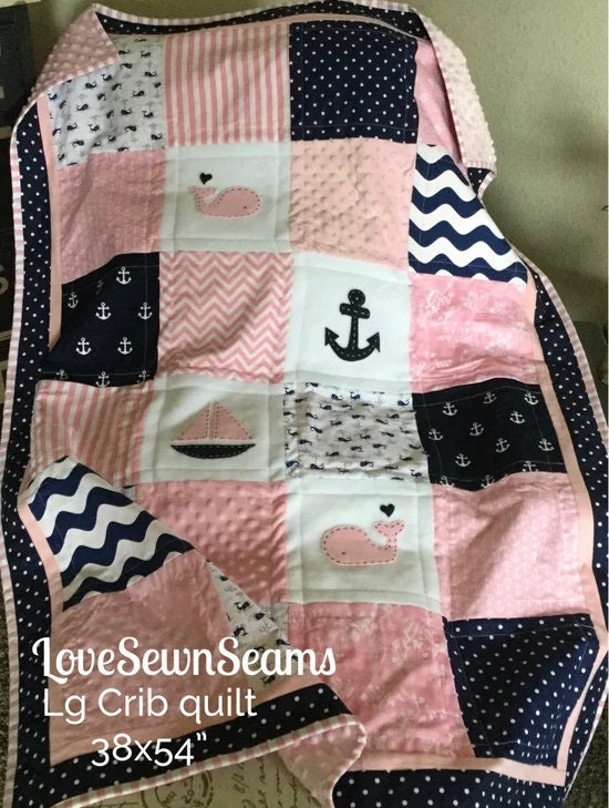 Baby girl Nautical quilt/Coastal quilt/Seashore quilt/Modern Baby quilt