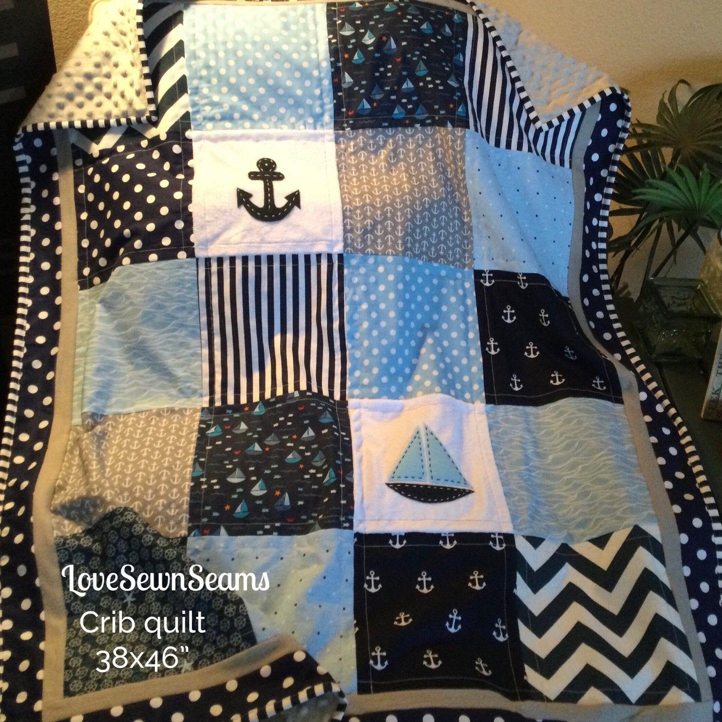 MADE to ORDER/Nautical Crib Quilt/Sailboat baby quilt/Handmade in USA/Nautical Boy quilt/Baby Quilt