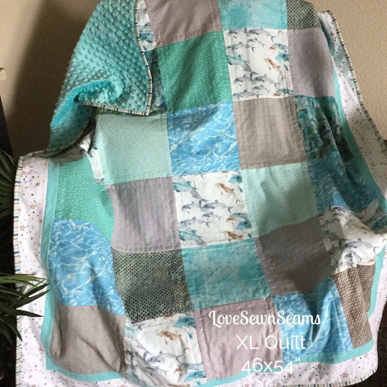 Dolphin Quilt/Gorgeous Dolphin blanket/Dolphins/Handmade in USA