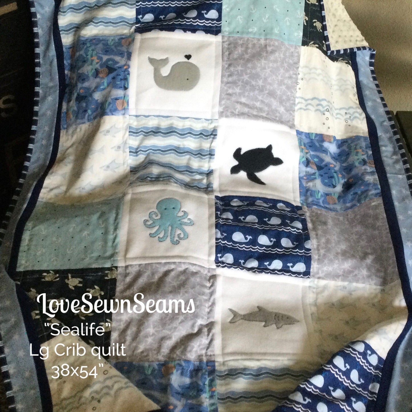 Ocean quilt/Handmade quilt/Coastal baby quilt/Nautical quilt/shark quilt/sea turtle quilt
