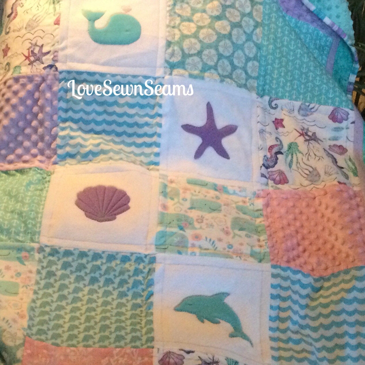 MADE TO ORDER/Sea Life Nursery/Sea Life Quilt/Handmade Sea Life Baby Quilt/Crib Guard/Crib Skirt