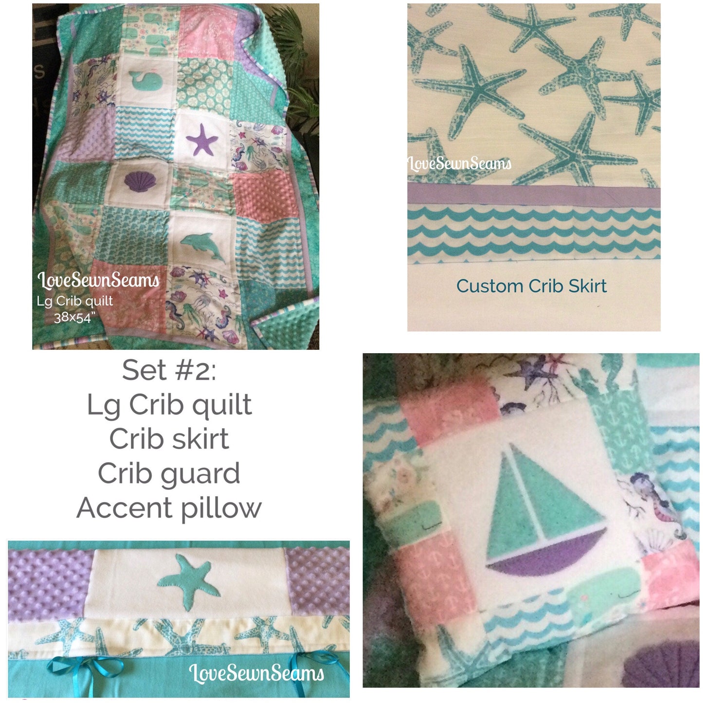 MADE TO ORDER/Sea Life Nursery/Sea Life Quilt/Handmade Sea Life Baby Quilt/Crib Guard/Crib Skirt
