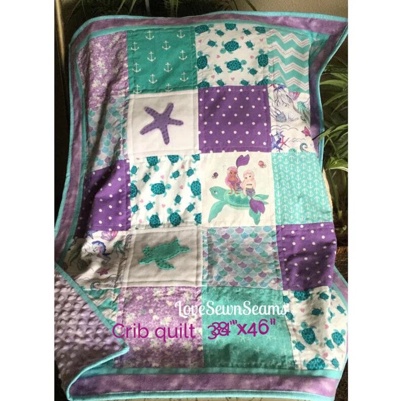 MADE TO ORDER/Sea Turtle and Mermaid Quilt/Sea Turtle baby quilt/Mermaid baby quilt/Sea Turtle/Mermaid