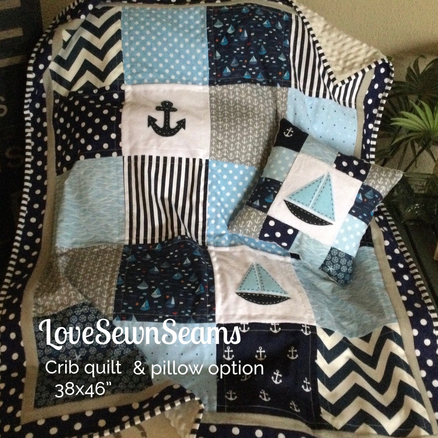 MADE to ORDER/Nautical Crib Quilt/Sailboat baby quilt/Handmade in USA/Nautical Boy quilt/Baby Quilt