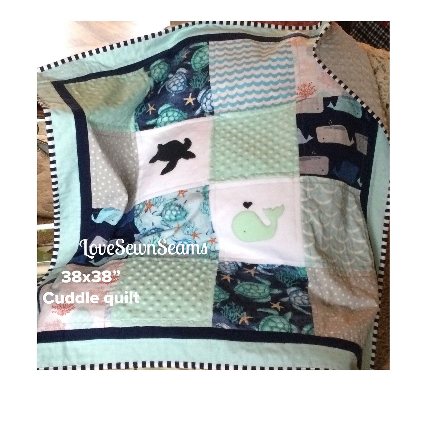 MADE TO ORDER/Sea Turtle quilt/Navy and Mint Sea Turtle baby quilt/Modern Baby quilt/Handmade quilt/Sea turtle and whale quilt
