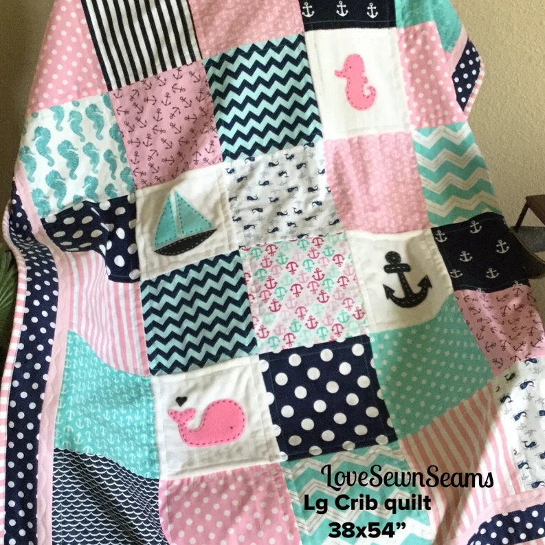 Nautical baby quilt/Coastal quilt/Baby quilt/Set or Individual items/Handmade quilt