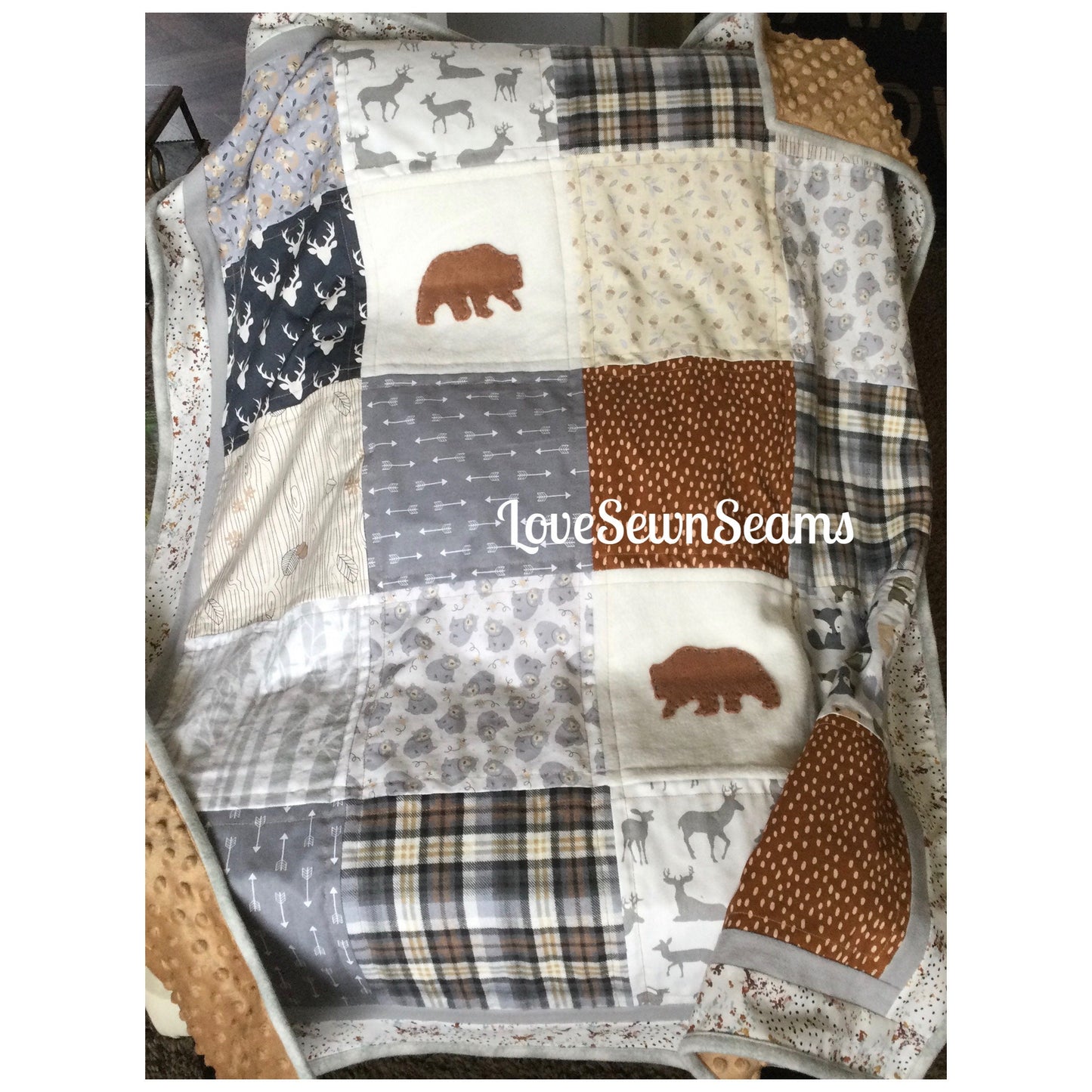 MADE TO ORDER/Woodland Quilt/Wilderness quilt/Nature Quilt/Crib to Twin size/Rustic Quilt/Plaid quilt
