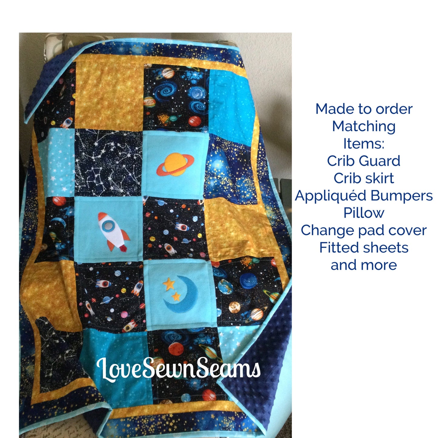 Moon Star quilt/Planets quilt/Galaxy Quilt/Rocket quilt/Rocket Lovey