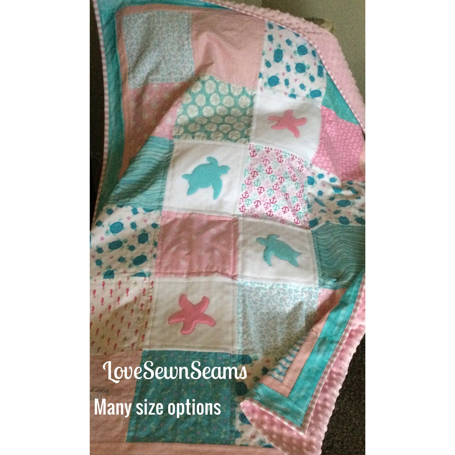 MADE TO ORDER/Sea Turtle quilt/Sea Turtle Lovey/Minky Quilt/Handmade quilt