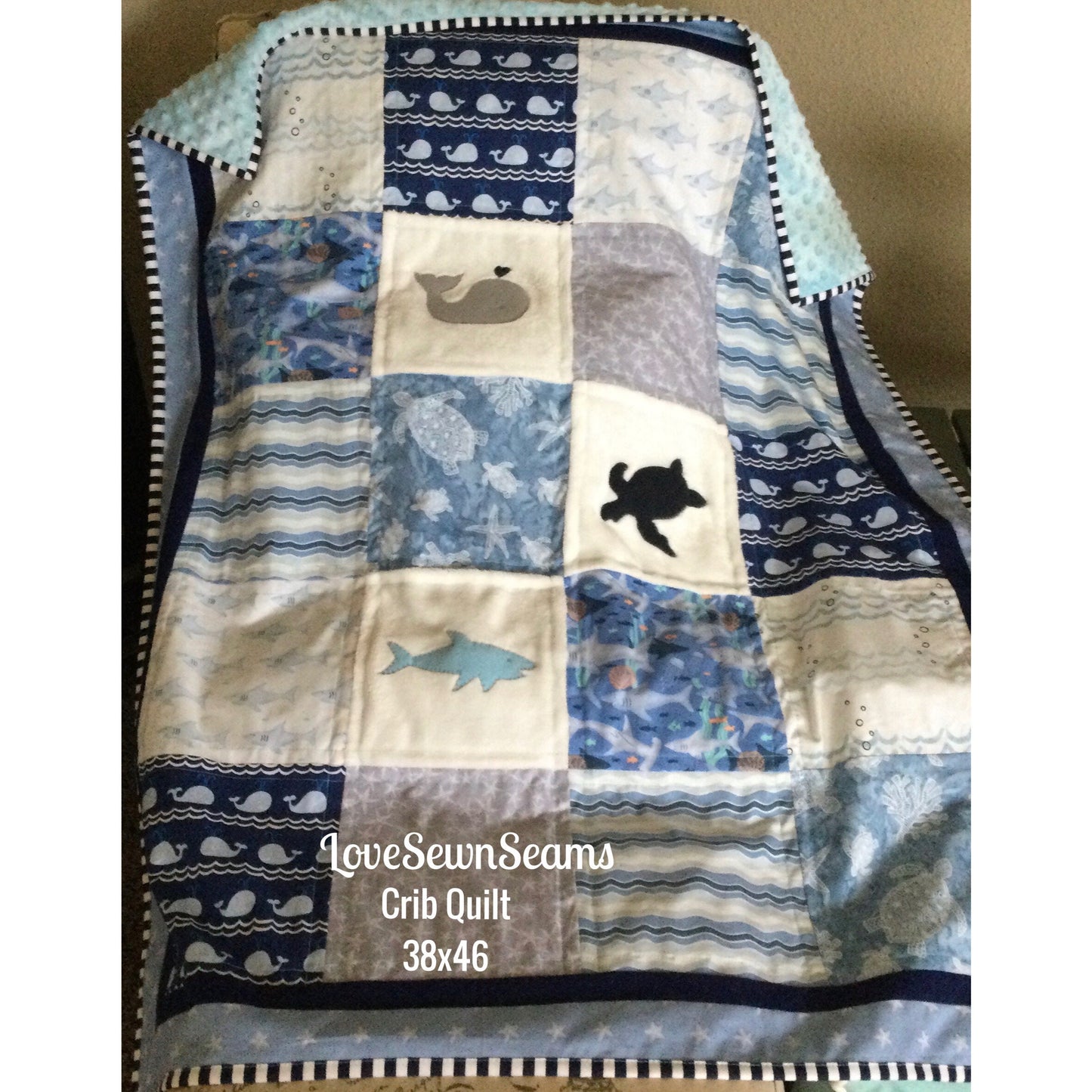 Ocean quilt/Handmade quilt/Coastal baby quilt/Nautical quilt/shark quilt/sea turtle quilt