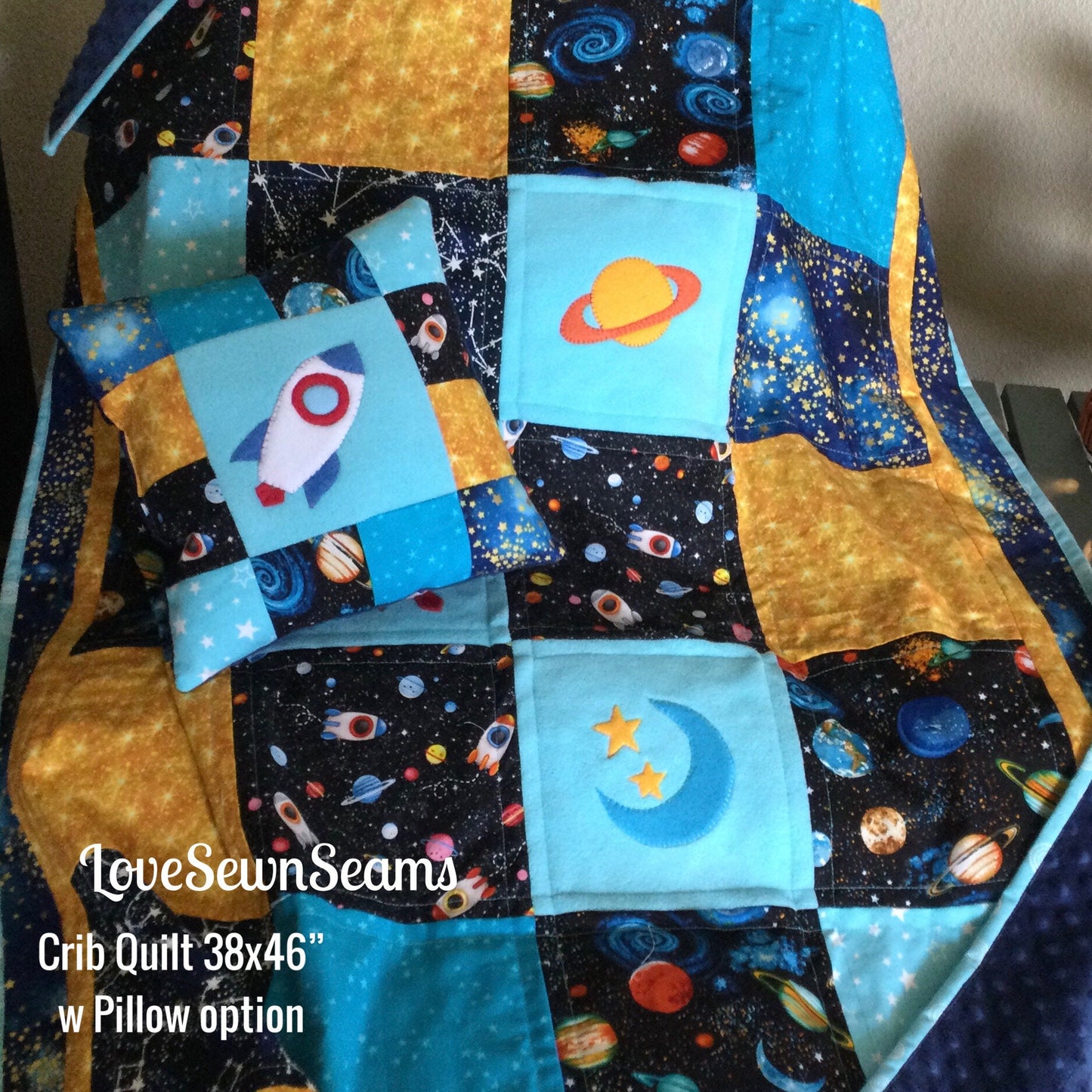 Moon Star quilt/Planets quilt/Galaxy Quilt/Rocket quilt/Rocket Lovey