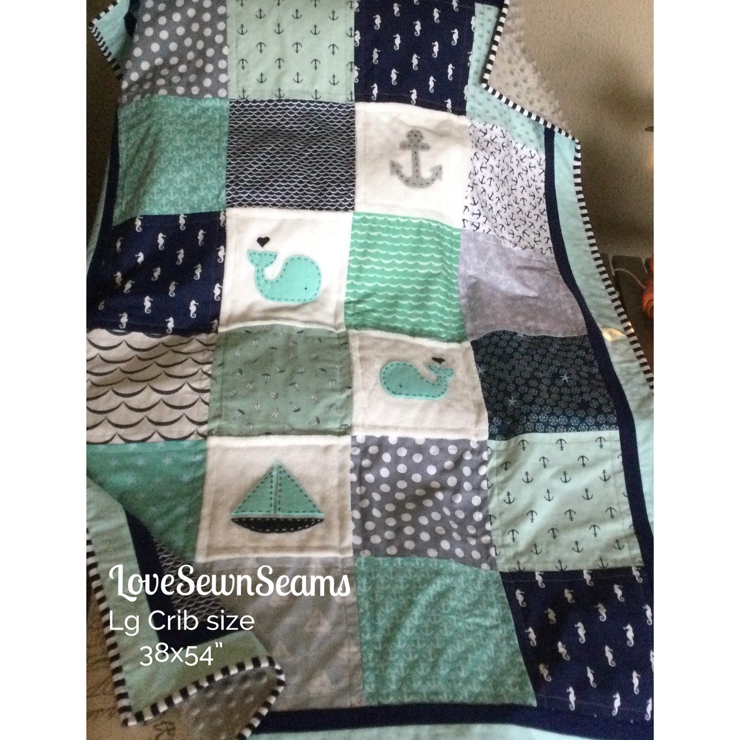 MADE TO ORDER/Nautical Quilt/Modern Baby Quilt/Anchor & Whale quilt/Complete Set also available