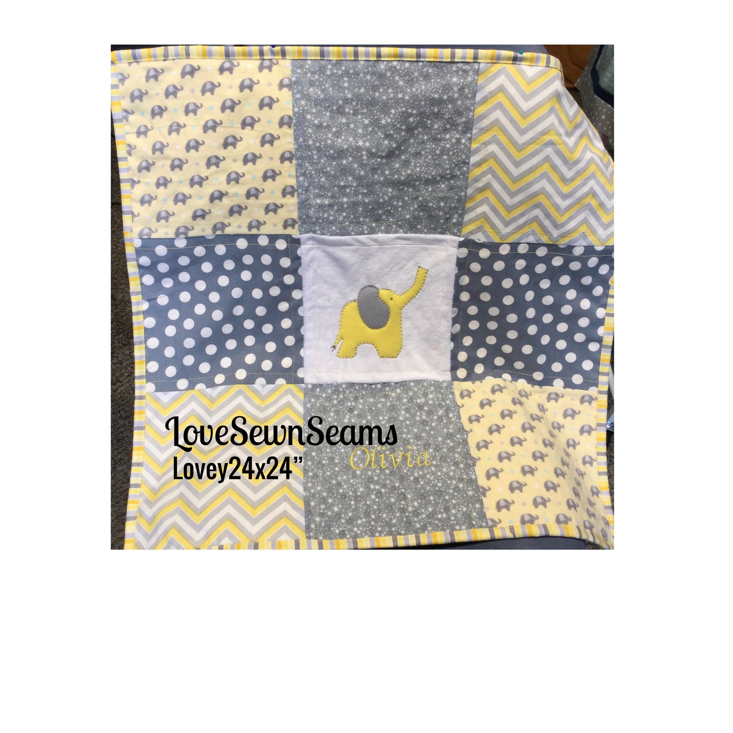 MADE TO ORDER/Elephant baby quilt/Elephant Lovey/Neutral baby quilt/Modern baby quilt