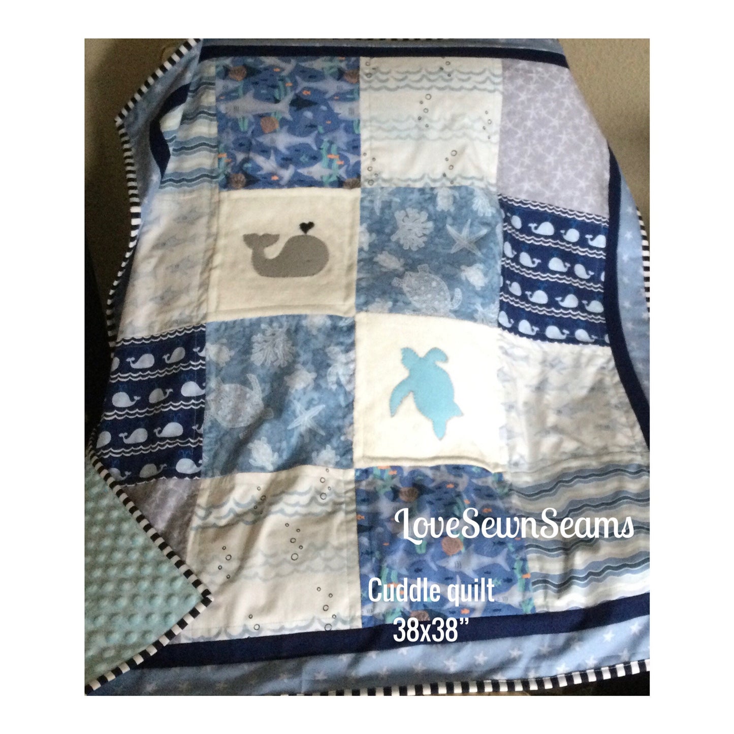 Ocean quilt/Handmade quilt/Coastal baby quilt/Nautical quilt/shark quilt/sea turtle quilt