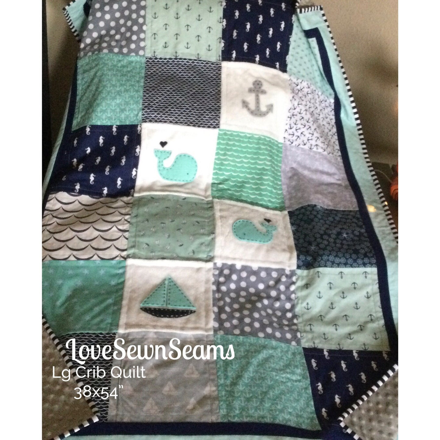 MADE TO ORDER/Nautical Quilt/Modern Baby Quilt/Anchor & Whale quilt/Complete Set also available
