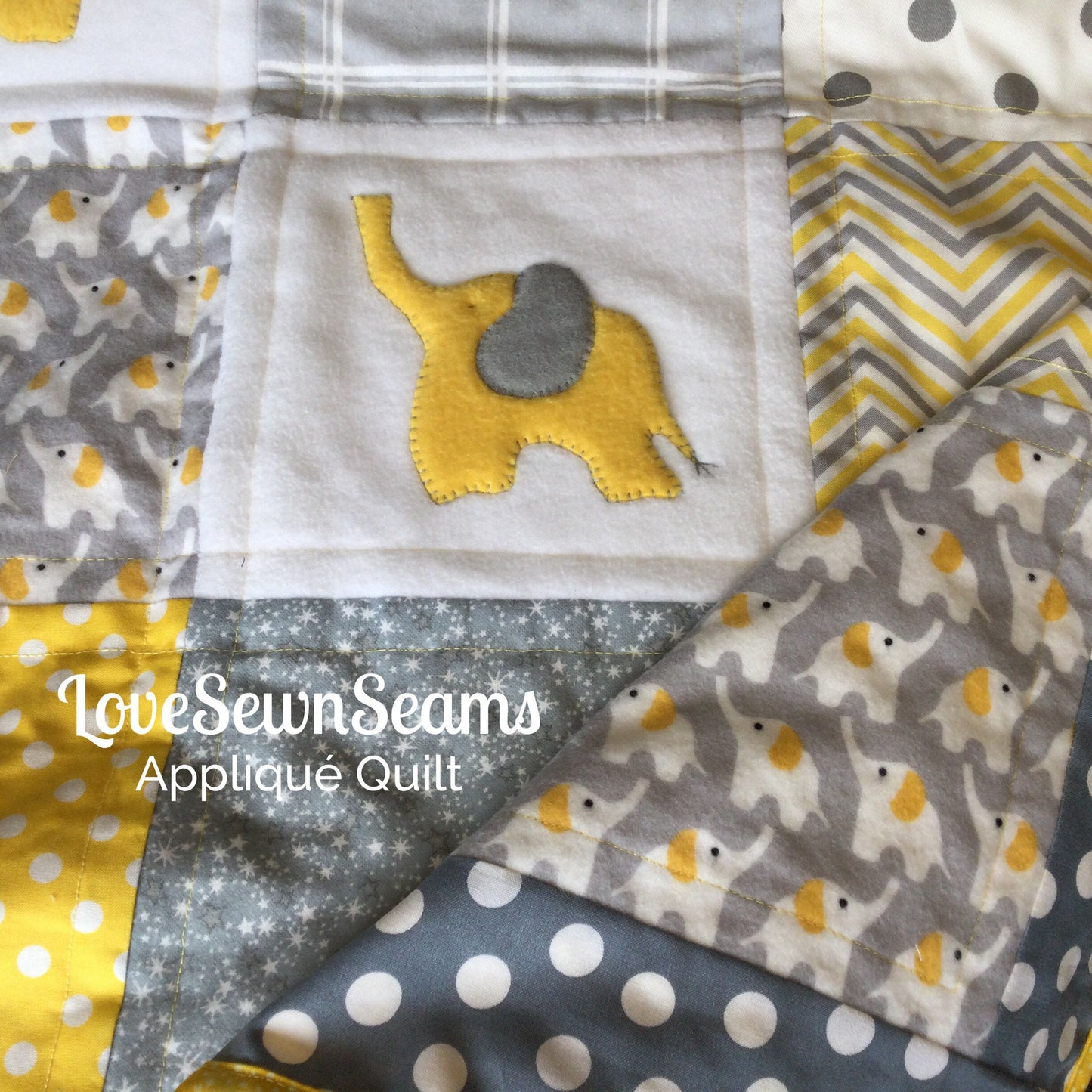 MADE TO ORDER/Elephant baby quilt/Elephant Lovey/Neutral baby quilt/Modern baby quilt