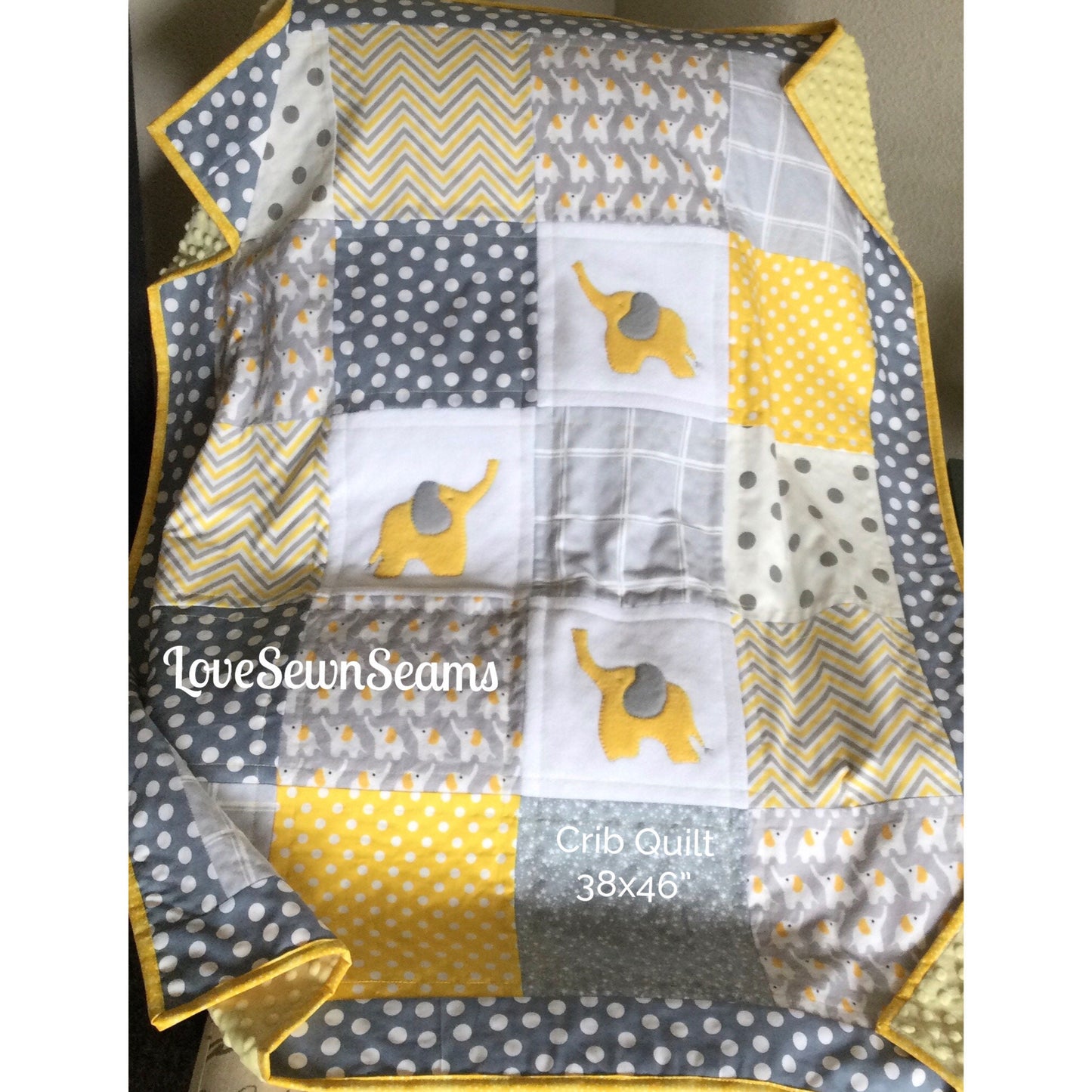 MADE TO ORDER/Elephant baby quilt/Elephant Lovey/Neutral baby quilt/Modern baby quilt