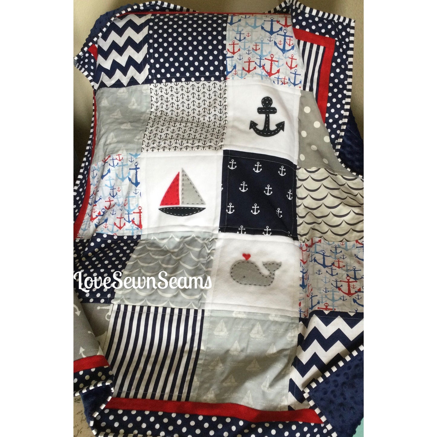 MADE TO ORDER/Nautical Quilt/Coastal nursery/Modern baby quilt Baby quilt/Handmade quilt/Patriotic quilt