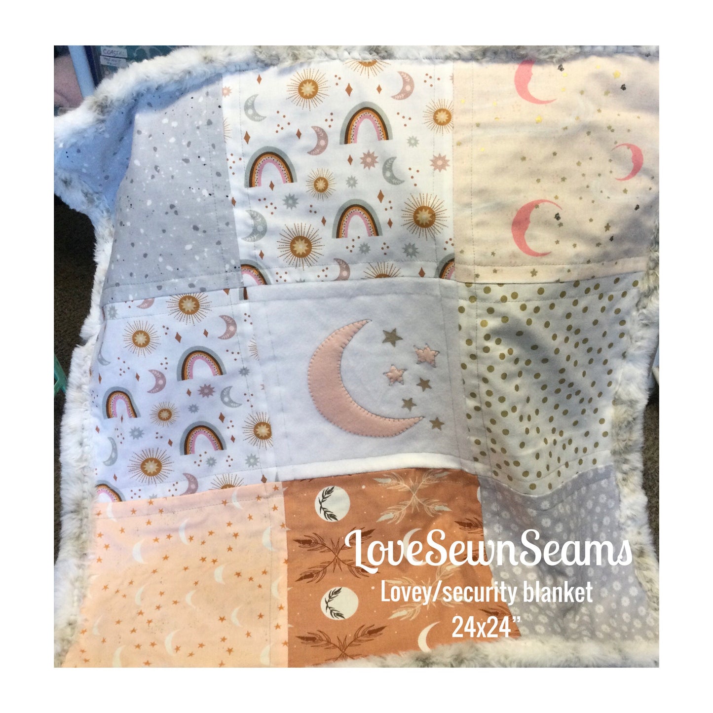 MADE TO ORDER/Moon lovey or quilt/Baby Lovey/security blanket/Rainbow quilt/Moon quilt/Moon baby quilt