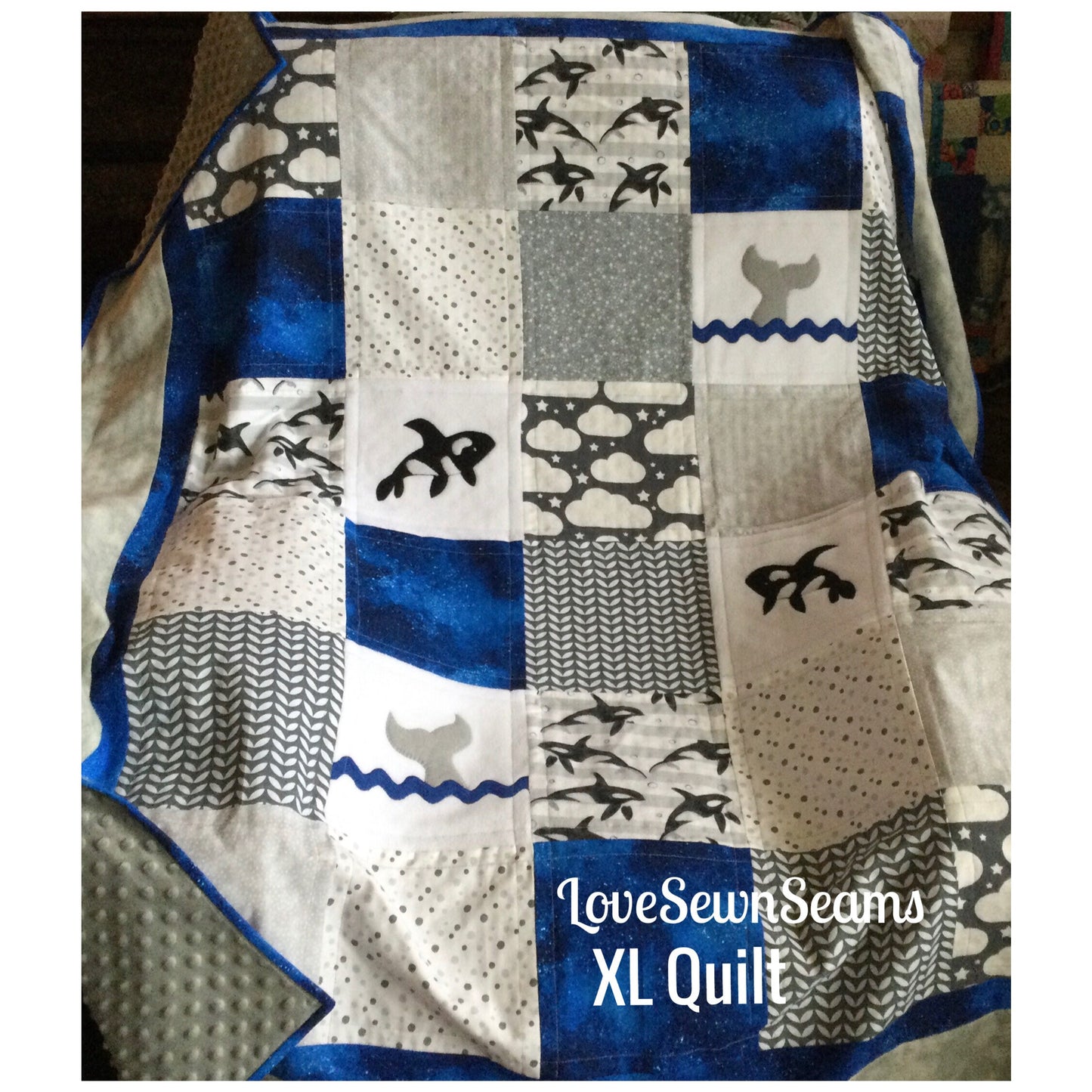 Orca quilt/Choose your accent color/Orca Lovey/Orca baby quilt/Killer Whale Lovey/Whale quilt/Childs quilt
