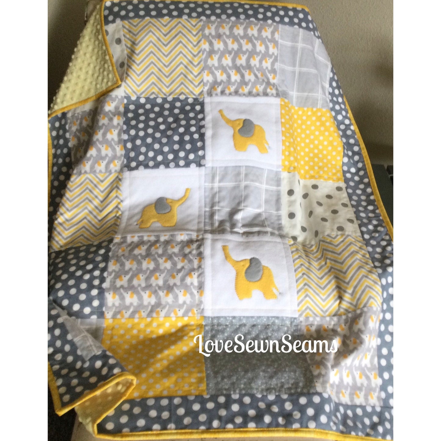 MADE TO ORDER/Elephant baby quilt/Elephant Lovey/Neutral baby quilt/Modern baby quilt