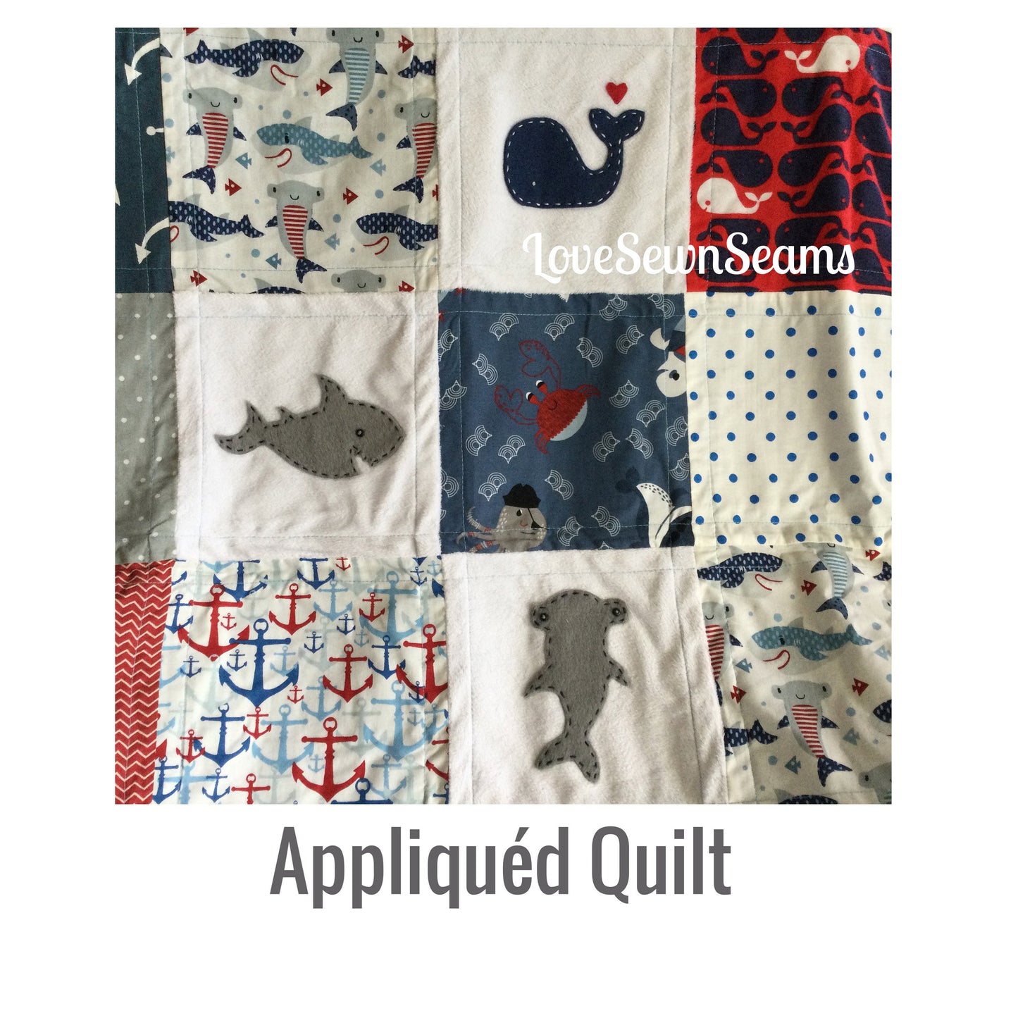 NAUTICAL QUILT/Ships NOW/Ocean quilt/Shark Whale quilt/Handmade quilt/Perfect Baby gift