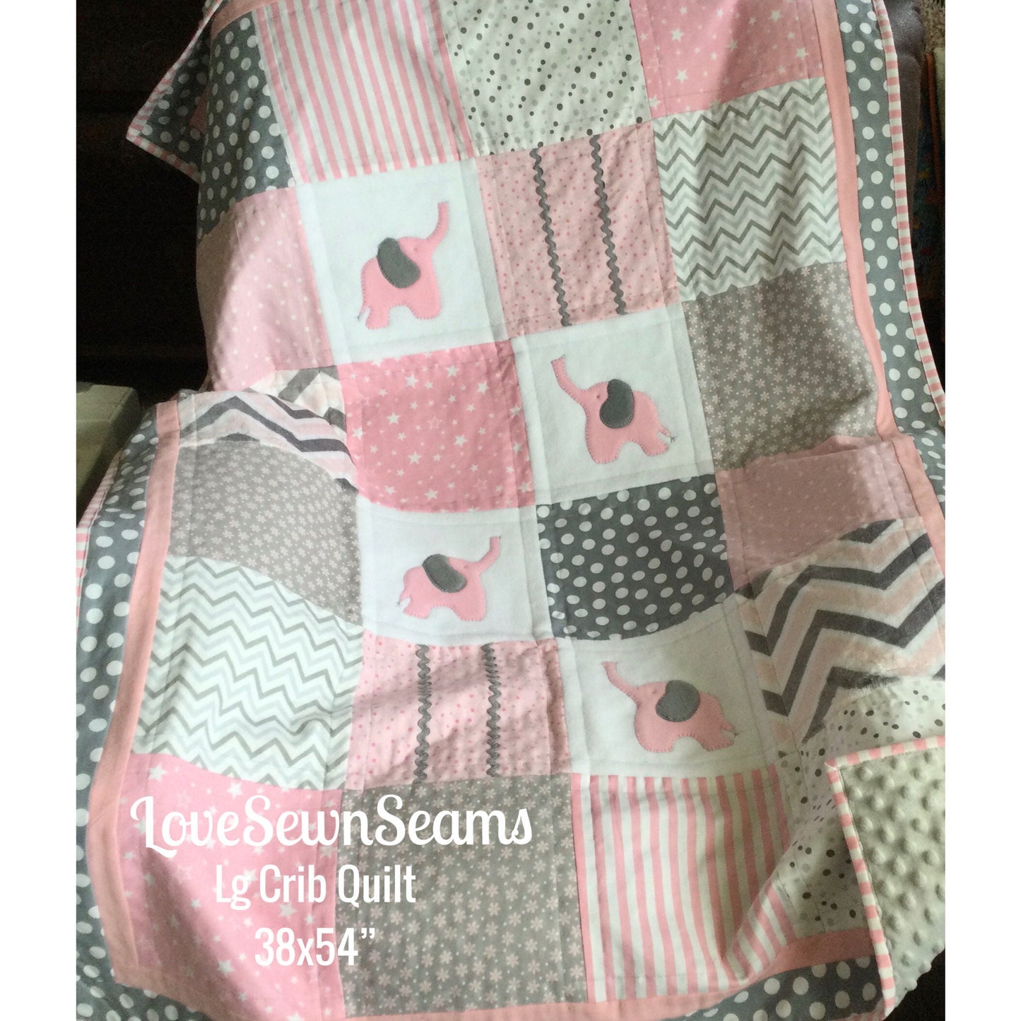 Elephant quilt/MADE to ORDER/Elephants/Pink and Gray quilt/Elephant baby quilt/Elephant nursery