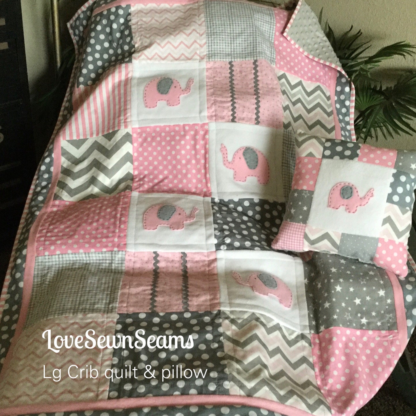 Elephant quilt/MADE to ORDER/Elephants/Pink and Gray quilt/Elephant baby quilt/Elephant nursery