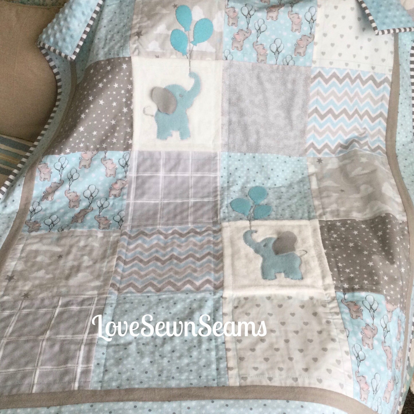 MADE to ORDER/ELEPHANT Quilt/Available as shown or in Pink and Gray/Elephant Quilt/Elephant blanket/Elephant Lovey