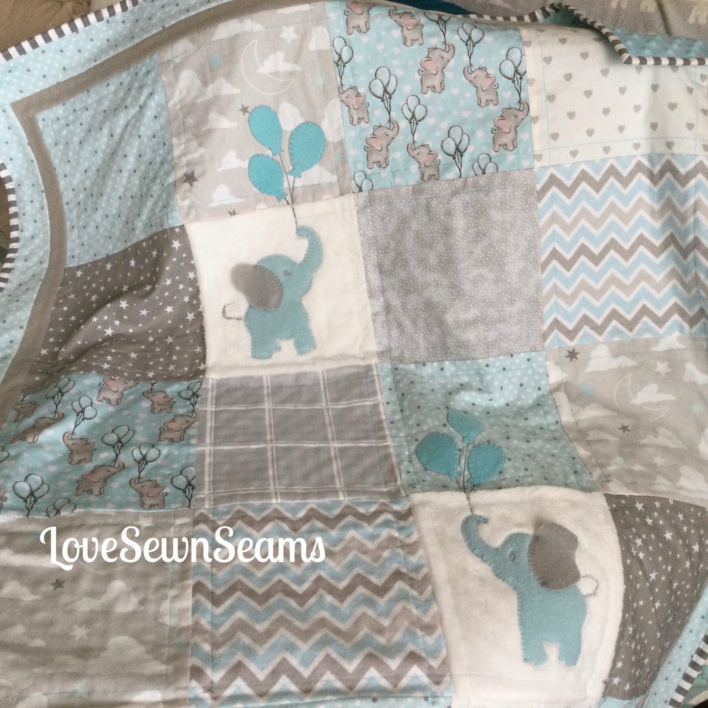 MADE to ORDER/ELEPHANT Quilt/Available as shown or in Pink and Gray/Elephant Quilt/Elephant blanket/Elephant Lovey