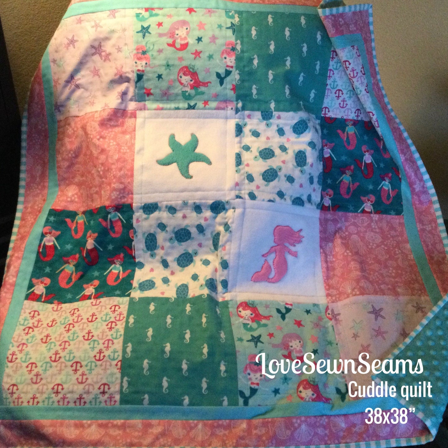 MADE to ORDER/Mermaid quilt/Sea turtle quilt//Sea Life quilt/Coastal quilt/Handmade in USA
