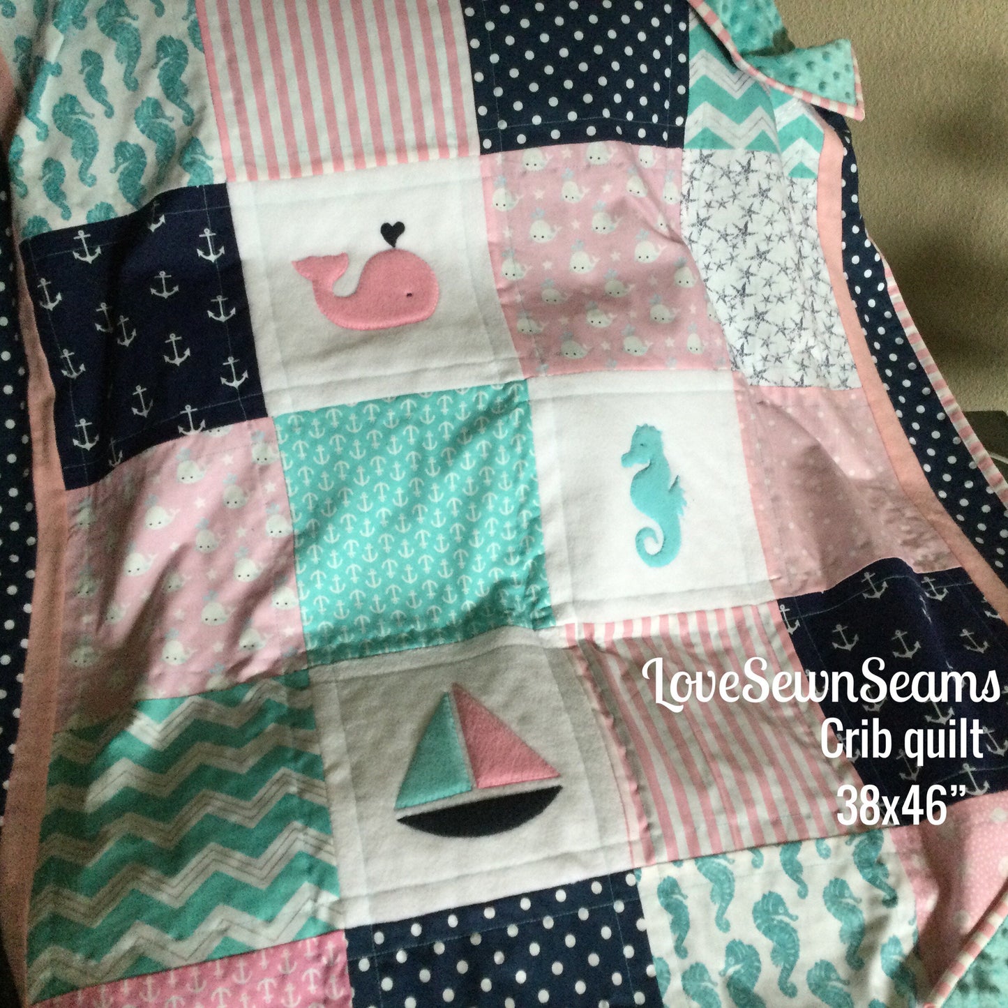 MADE to ORDER/Nautical Baby Quilt/Crib Size quilt/Seahorse/Sea Life Quilt/Coastal quilt/Baby Quilt