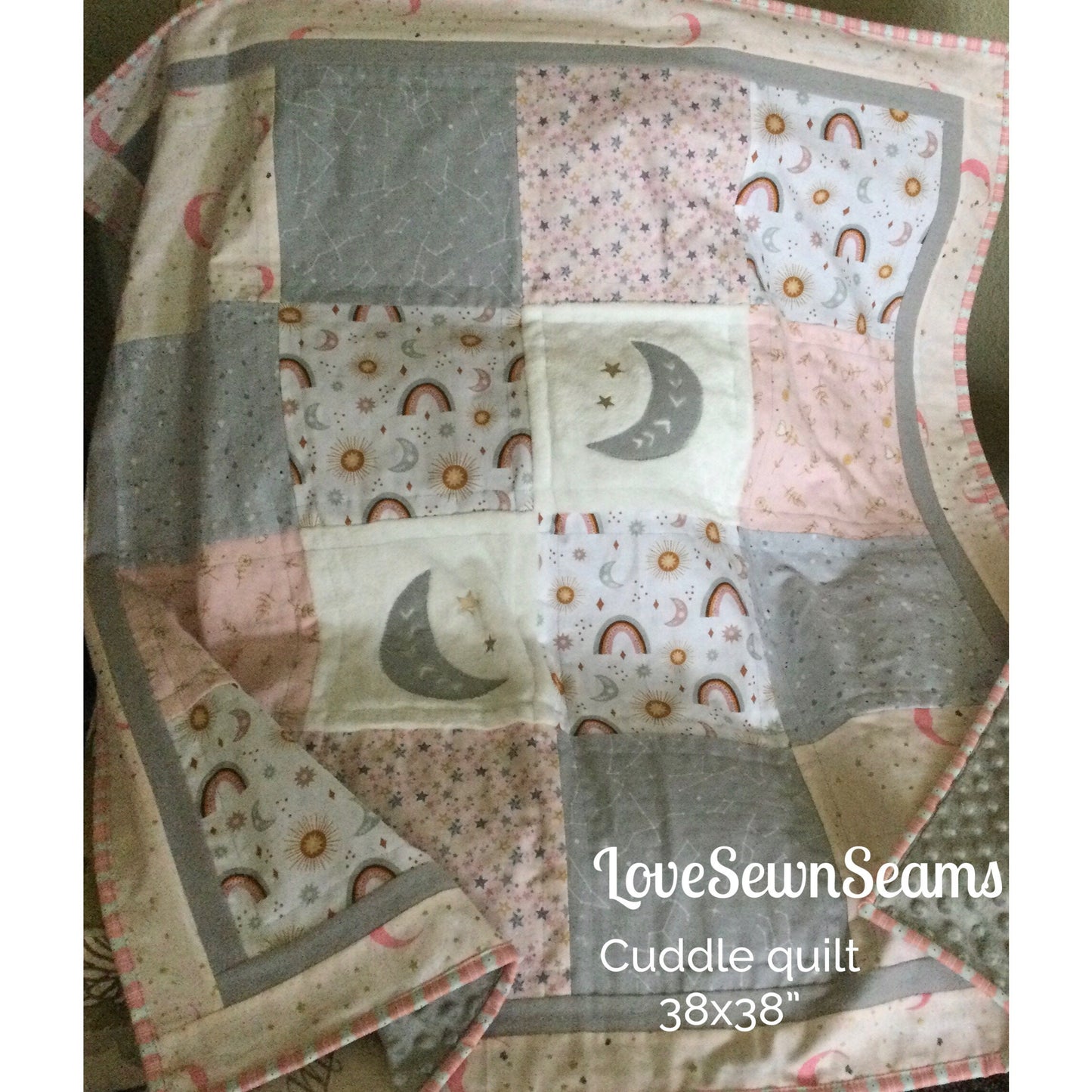 SHIPS NOW/Rainbow Boho style/Rainbow quilt/Moon and Star quilt/Celestial quilt/Beautiful muted tone quilt
