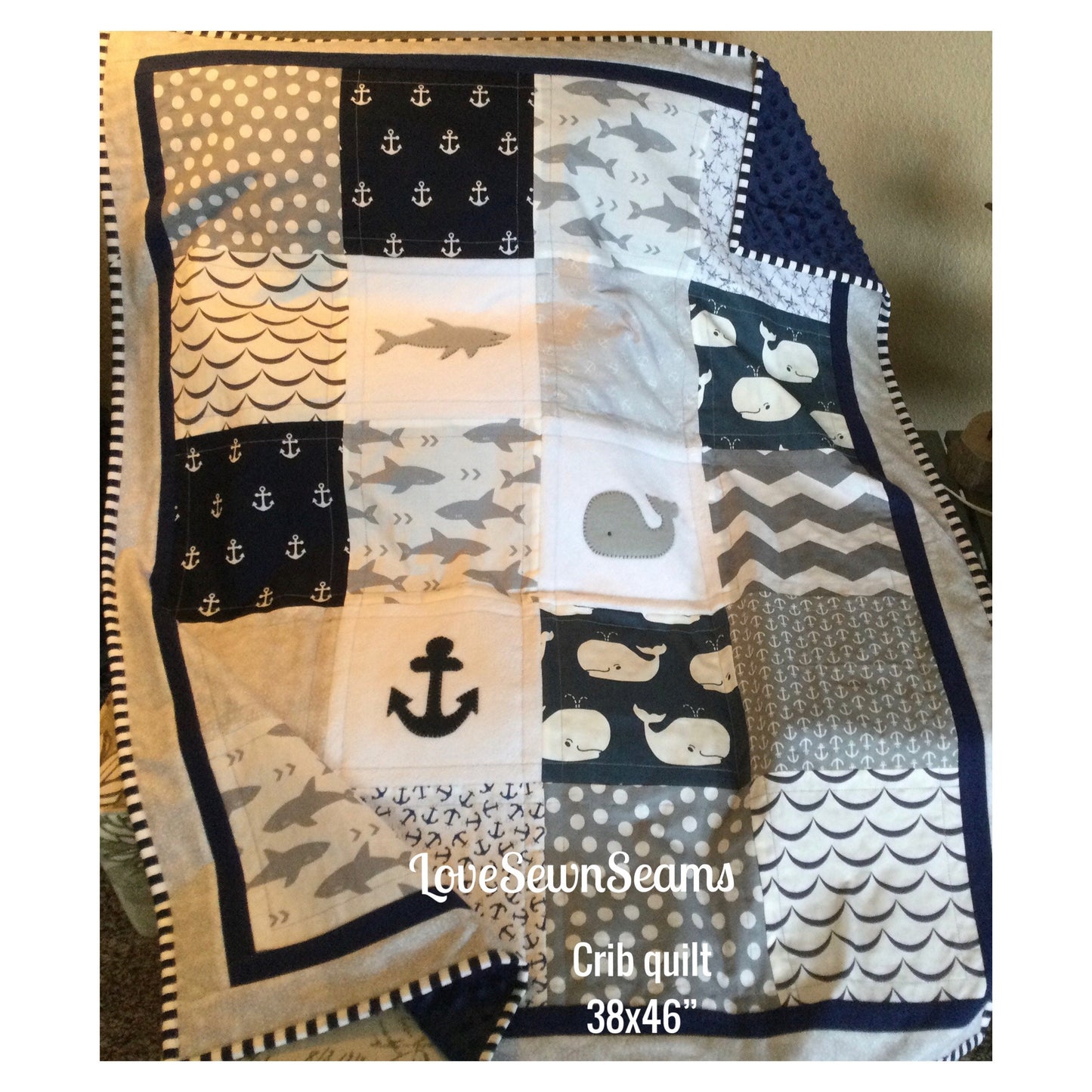 MADE TO ORDER/Shark quilt/Shark and Whale quilt/Sea Life quilt/Shark baby quilt