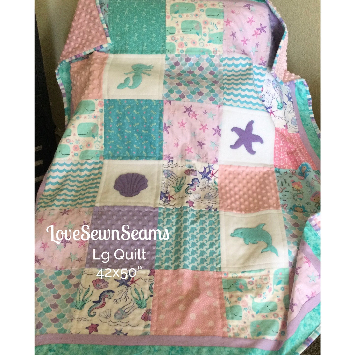 Under the Sea/Mermaid quilt/Sealife quilt/Handmade baby quilt/Minky quilt/Select your Minky color