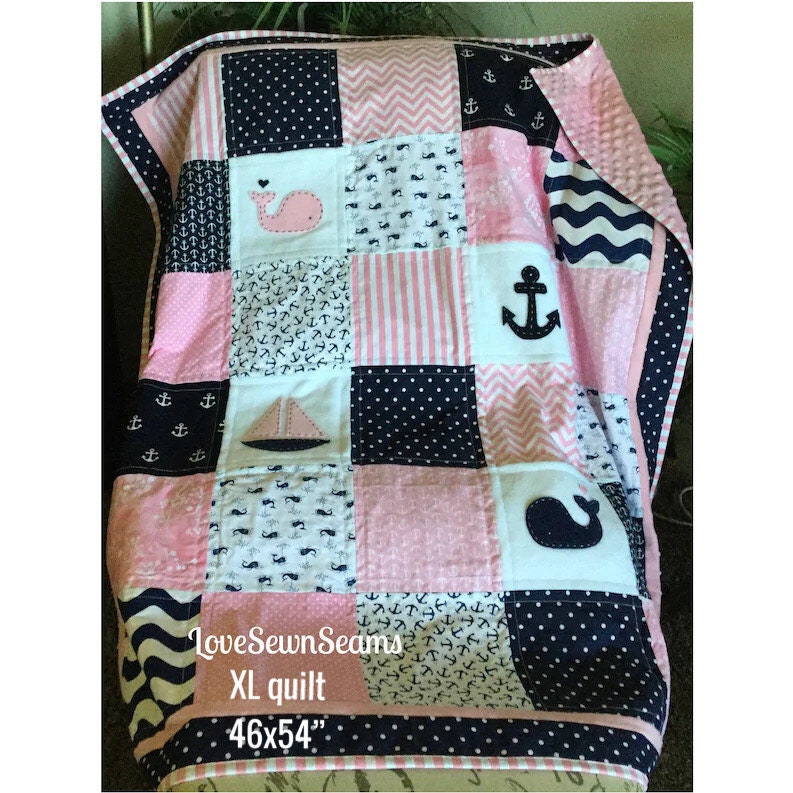 MADE TO ORDER/Seaside Quilt/Nautical Baby quilt/Baby quilts/Handmade quilts/Modern baby quilt/Coastal baby quilt