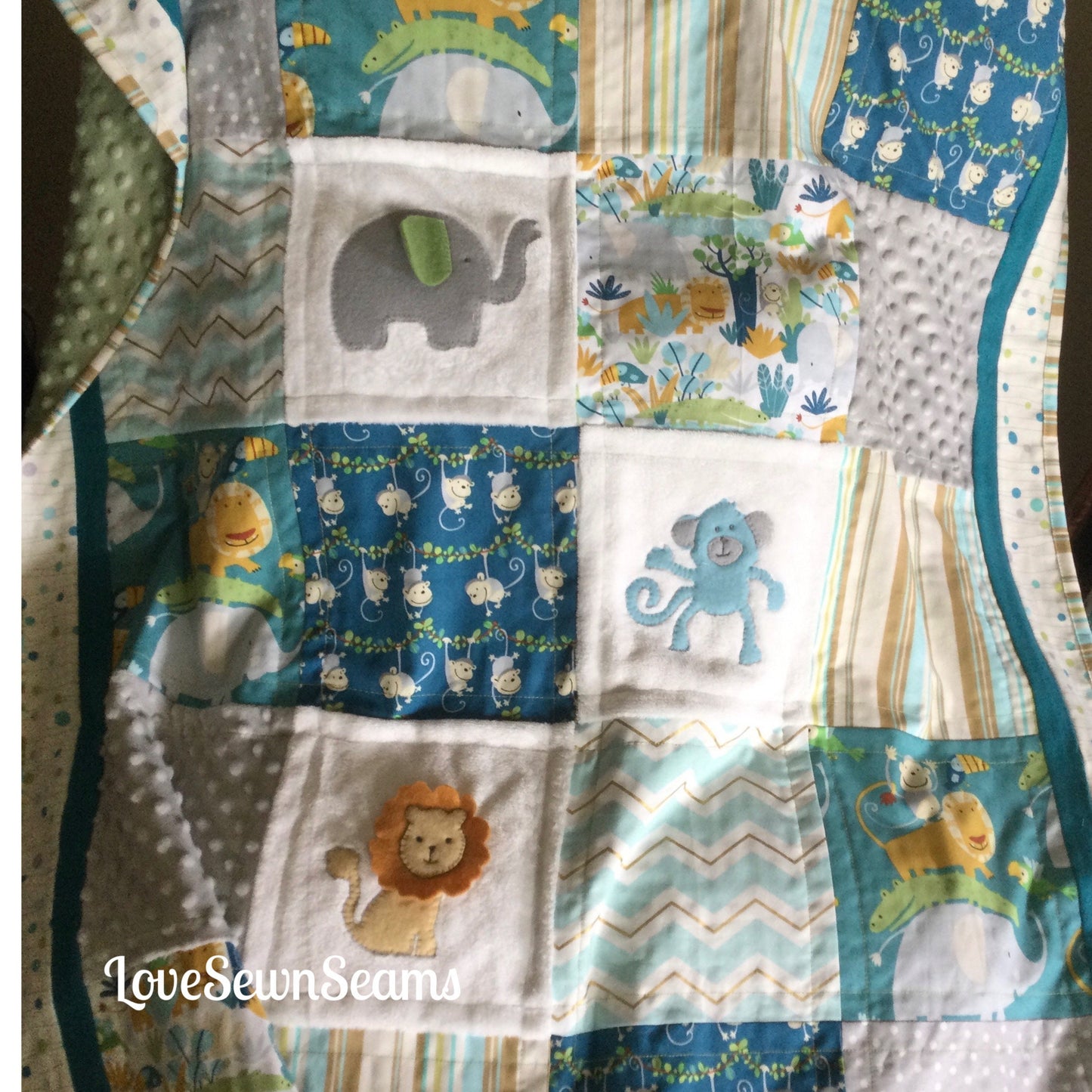Jungle quilt/Safari Quilt/Baby Quilt/Animal Quilt/Jungle Lovey/Lovey/Monkey quilt/Hippo Quilt